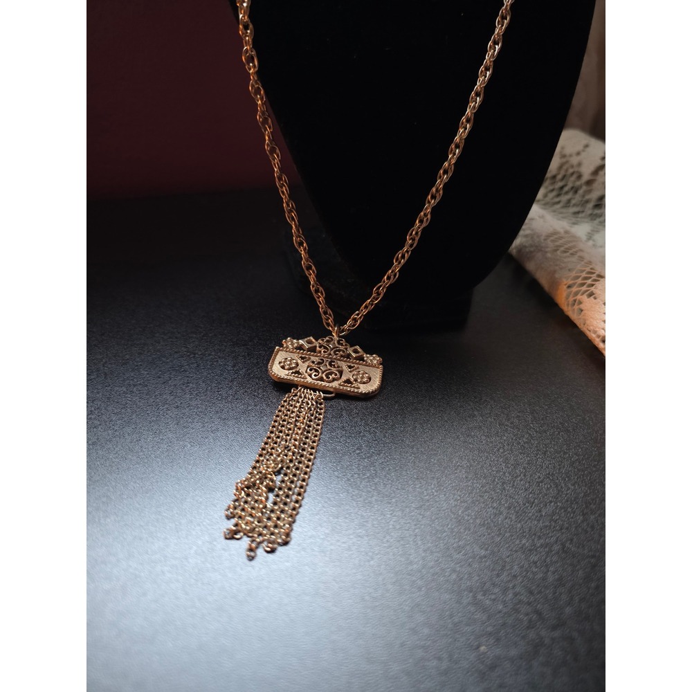 Vintage Trifari Etruscan Gold Tone Filigree Tassel Pendant Rope Chain Necklace - Picture 5 of 5
